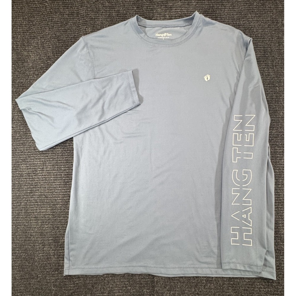 Hang Ten Men's Long Sleeve Sun Tee UPF 50+ Graphic Sleeve Shirt Blue Gray L